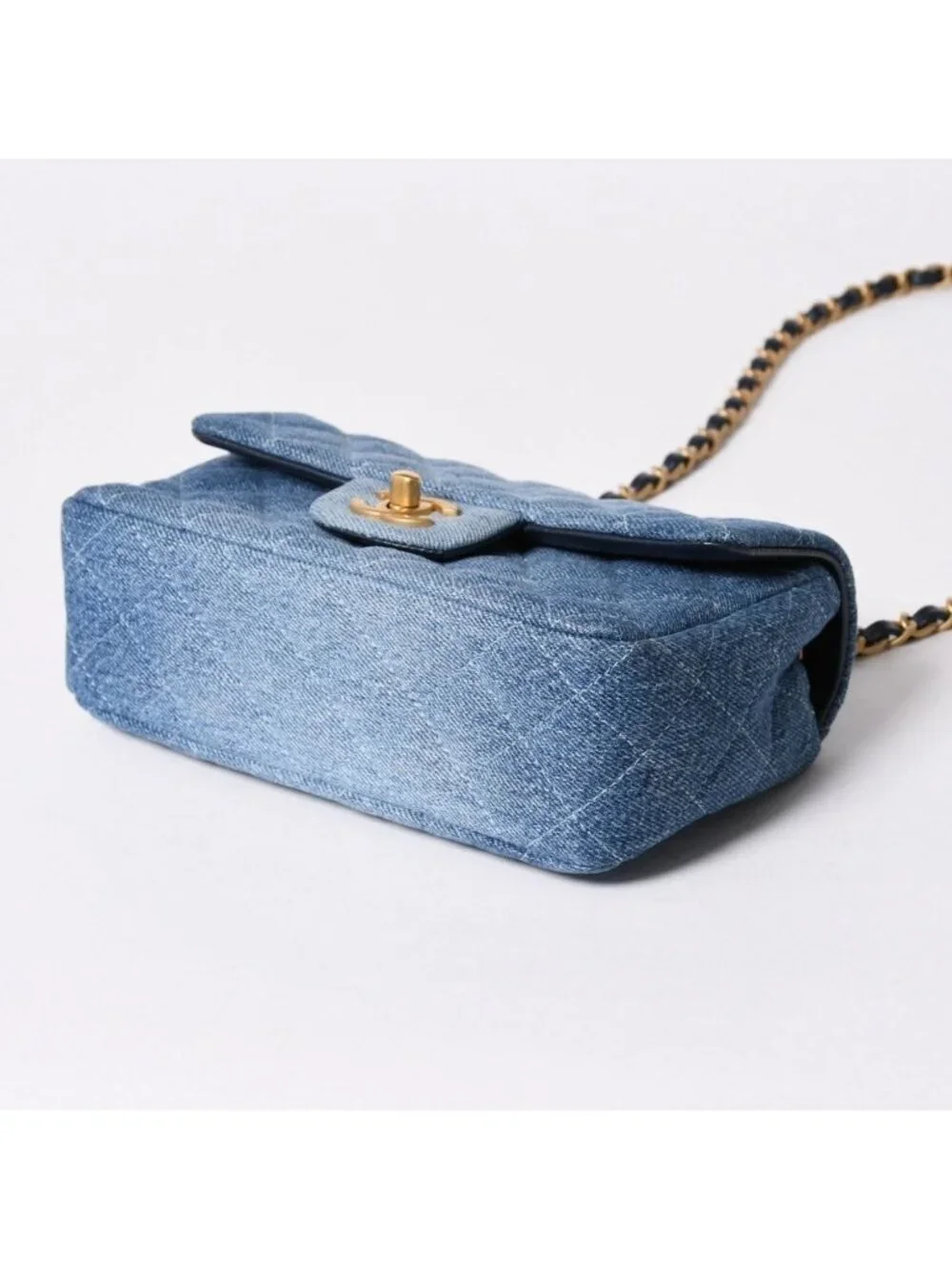 Chanel Mini Quilted 20 CC Logo Gradient Denim Chain Shoulder Bag Stand Blue